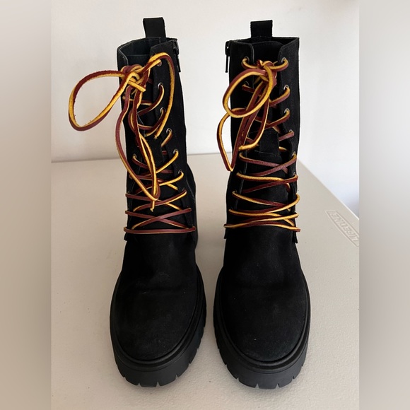 Free People Dylan Lace Up Chunky Mid Calf Suede Boots Black Women’s Size 8.5 - Picture 6 of 9